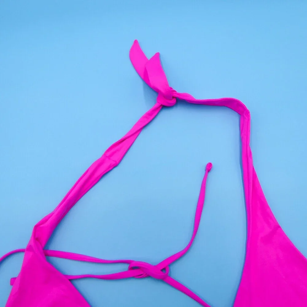 Frankies Bikinis Medium Pink Triangle Halter Rose Plunge Bikini Top Swimwear New